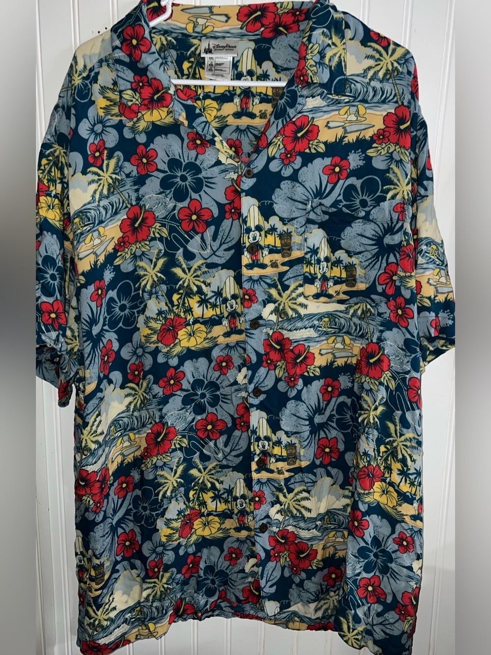 Disney Parks Authentic Hawaiian Shirt Mickey Pluto Donald Duck Tropical Sz XXL